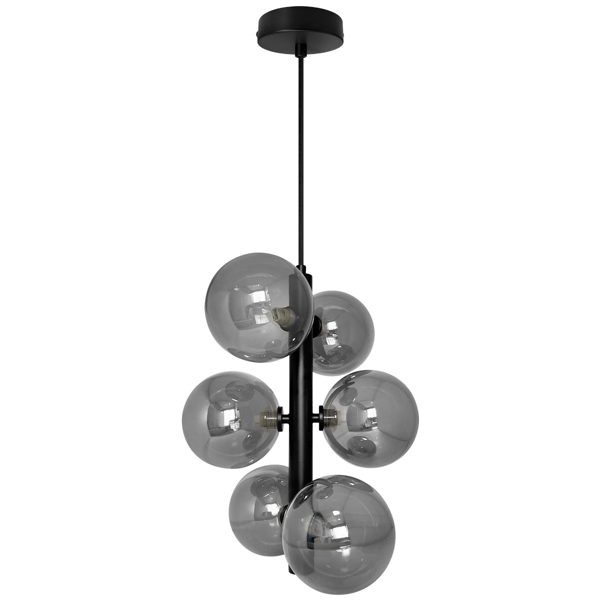 6 Cluster Smoked Grey Glass Globe Lamp Shades Black Ceiling Pendant Light - Energy Light Bulbs - Free delivery on all orders