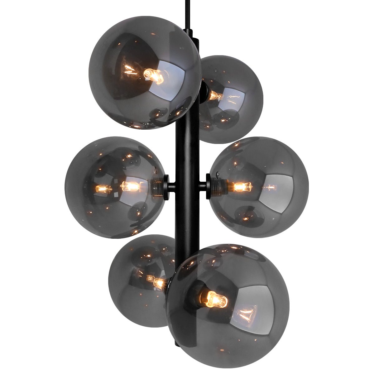 6 Cluster Smoked Grey Glass Globe Lamp Shades Black Ceiling Pendant Light - Energy Light Bulbs - Free delivery on all orders