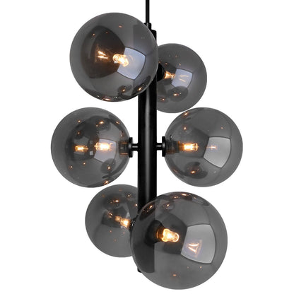 6 Cluster Smoked Grey Glass Globe Lamp Shades Black Ceiling Pendant Light - Energy Light Bulbs - Free delivery on all orders