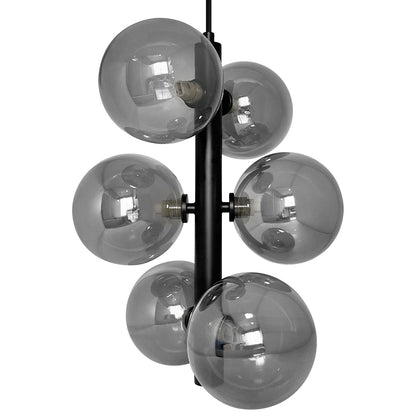 6 Cluster Smoked Grey Glass Globe Lamp Shades Black Ceiling Pendant Light - Energy Light Bulbs - Free delivery on all orders