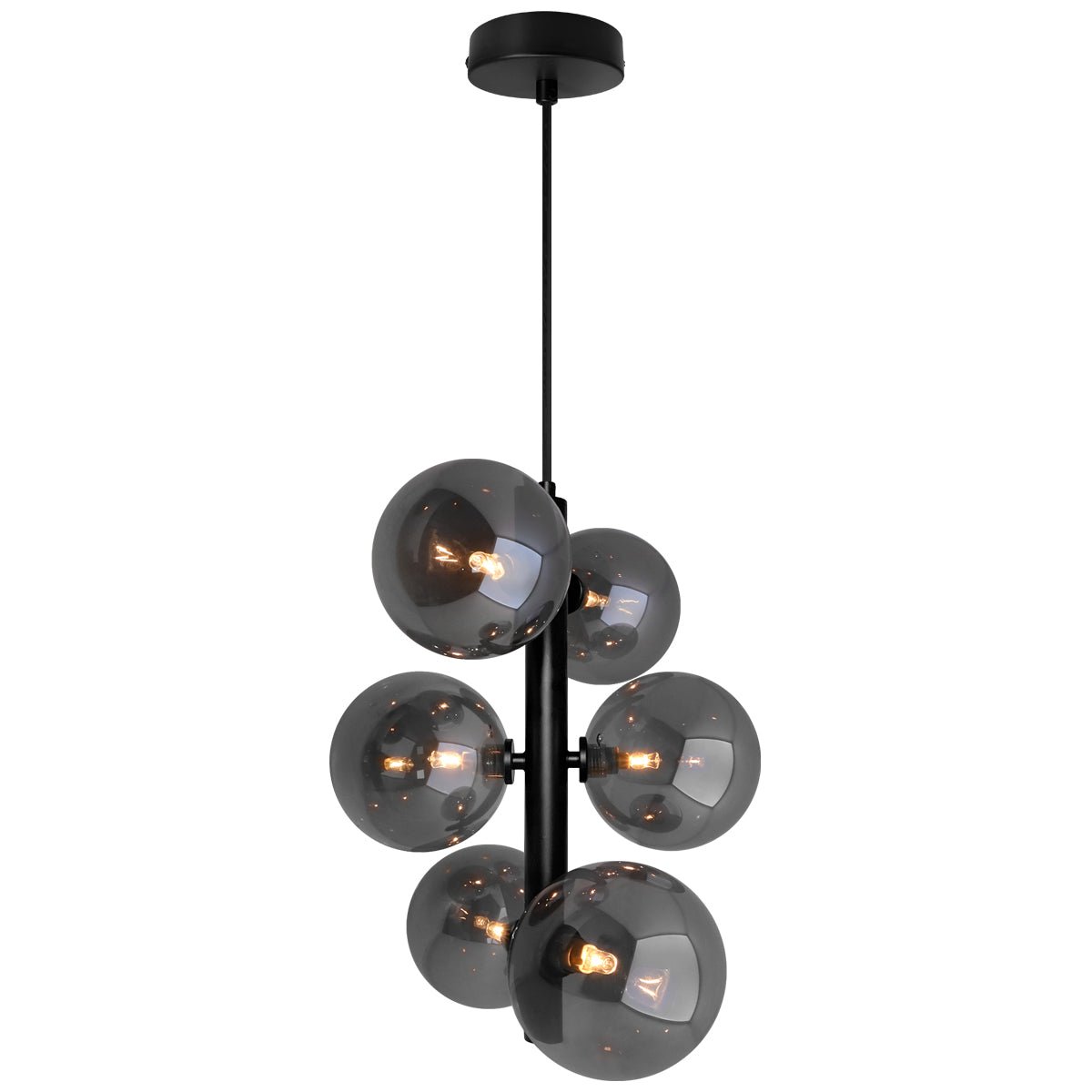 6 Cluster Smoked Grey Glass Globe Lamp Shades Black Ceiling Pendant Light - Energy Light Bulbs - Free delivery on all orders