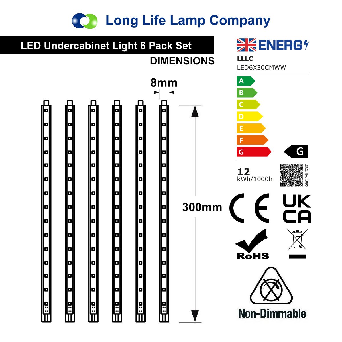 6 x 30cm Plug In LED Warm White Under Kitchen Cupboard Cabinet Strip Lights - Energy Light Bulbs - Free delivery on all orders