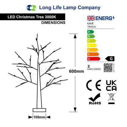 60cm LED Christmas Tree 3000K Brown Twig Tree 24 Bulbs Dual Power TREE01 - Free delivery on all orders
