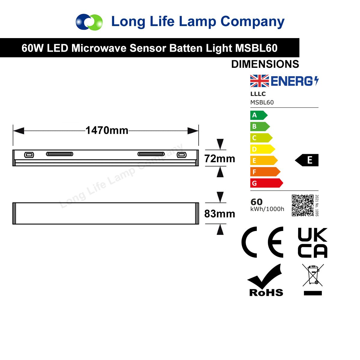 60W LED Microwave Sensor Ceiling Batten Light Fitting 5 Feet Remote Control 6500k - Energy Light Bulbs - Free delivery on all orders