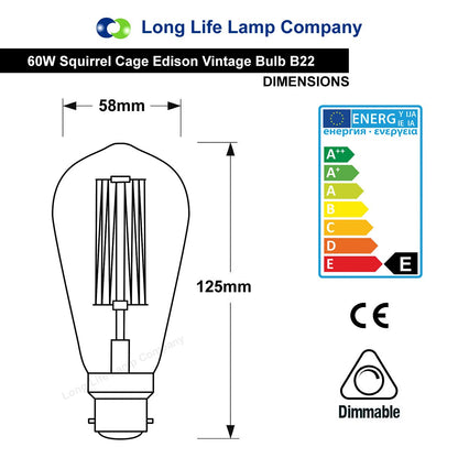 60w Squirrel Cage Vintage Edison B22 Bayonet Bulb - Energy Light Bulbs - Free delivery on all orders