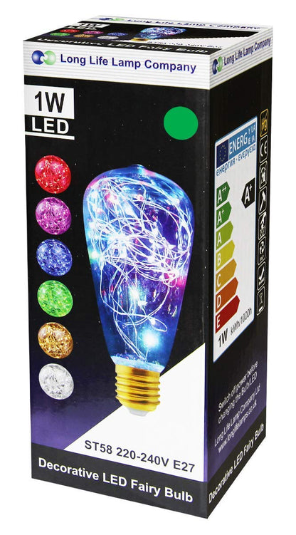 1w E27 ST58 LED Green Fairy String Filament Light Bulb - Free delivery on all orders