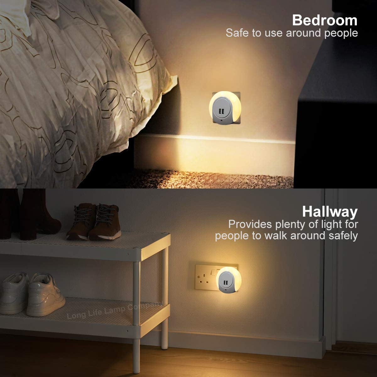 1w Warm White LED Night Light 2 USB Ports Automatic Sensor Dusk To Dawn A78B - Free delivery on all orders