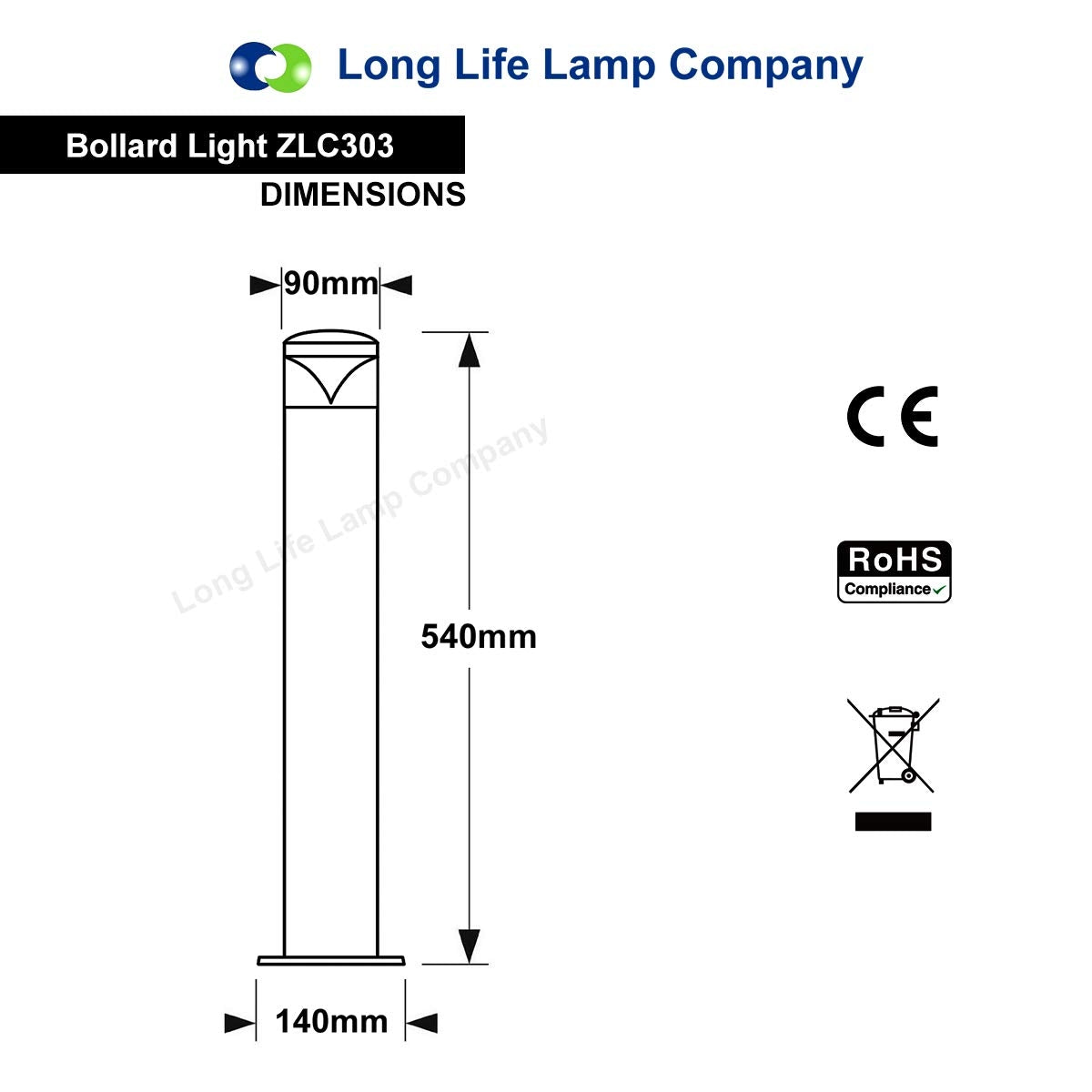 LED Black Bollard Outdoor Garden Light ZLC303K with 5w GU10 CW - Free delivery on all orders