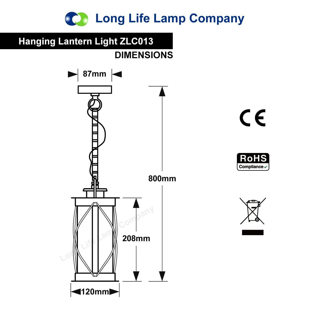 Hanging Lantern Light Black with Chain ZLC013