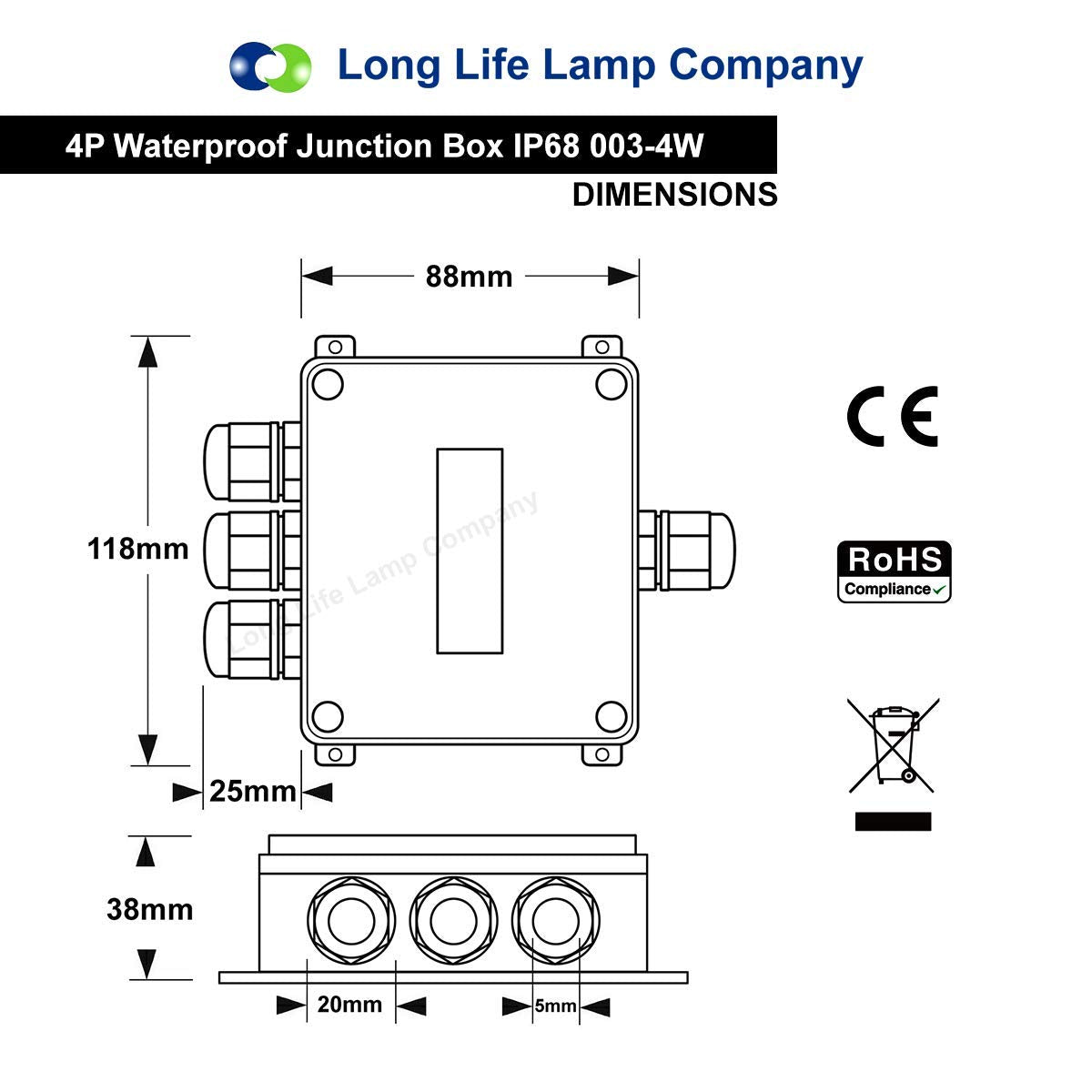 Waterproof Junction Box 4 Way Cable Connector IP68 Outdoor Wiring Can - Free delivery on all orders