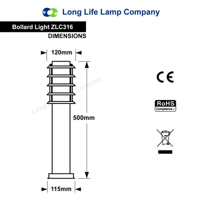Modern Outdoor Bollard Light Stainless Steel Opaque Diffuser - Energy Light Bulbs - Free delivery on all orders