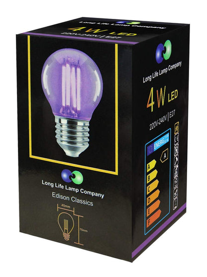 4w LED Golf Ball Purple Light Bulb E27 Clear Glass