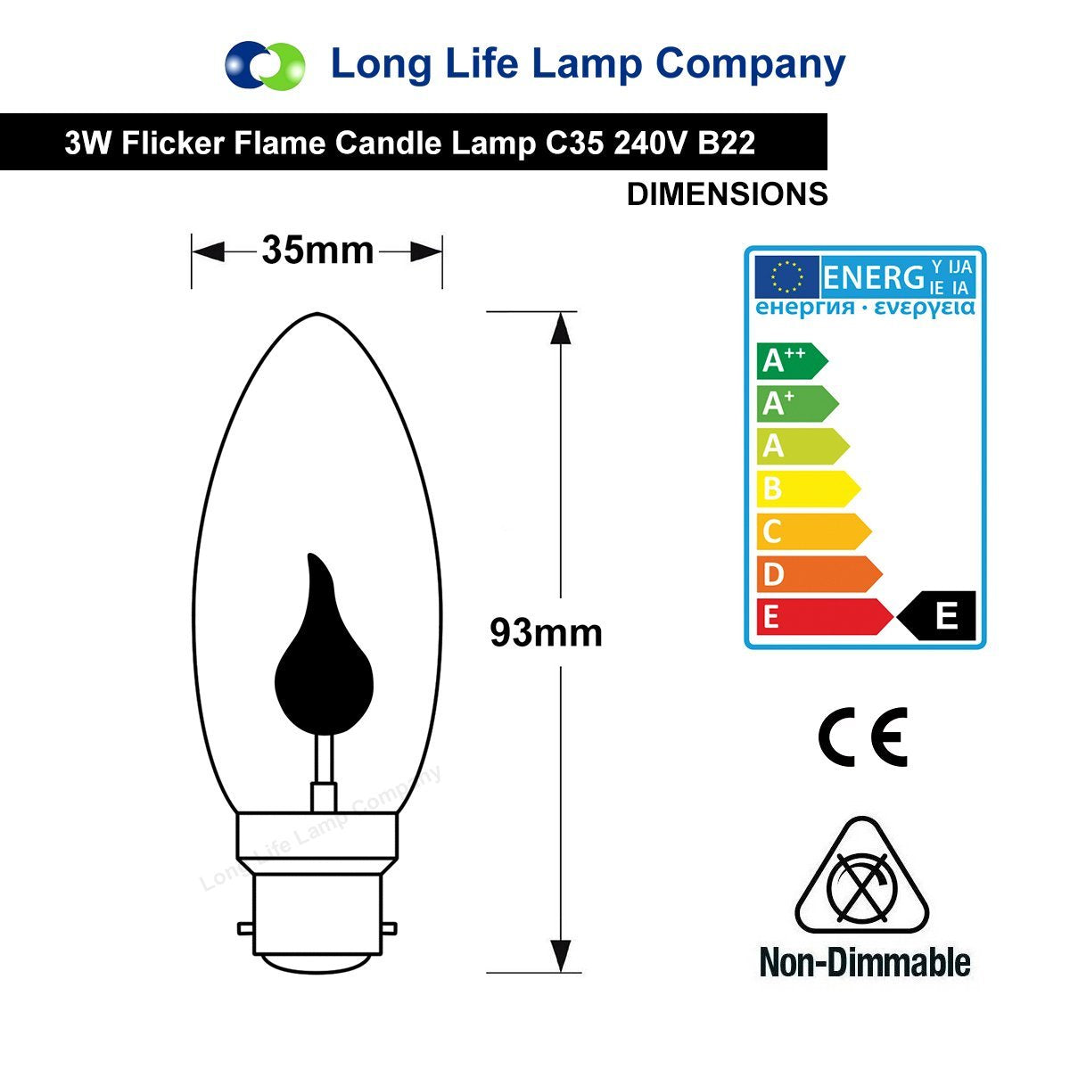 3w Flicker Flame Candle Light Bulb B22 Bayonet