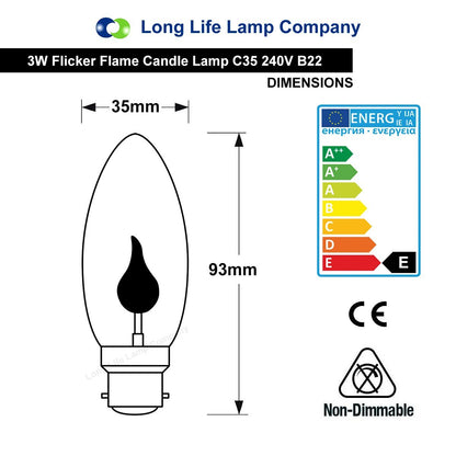 3w Flicker Flame Candle Light Bulb B22 Bayonet