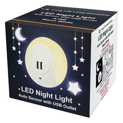 1w Warm White LED Night Light 2 USB Ports Automatic Sensor Dusk To Dawn A78B - Free delivery on all orders