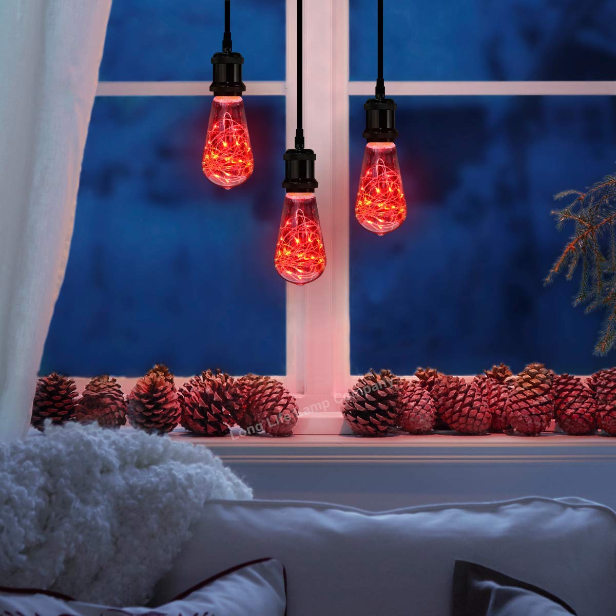 1w E27 ST58 LED Red Fairy String Filament Light Bulb - Free delivery on all orders