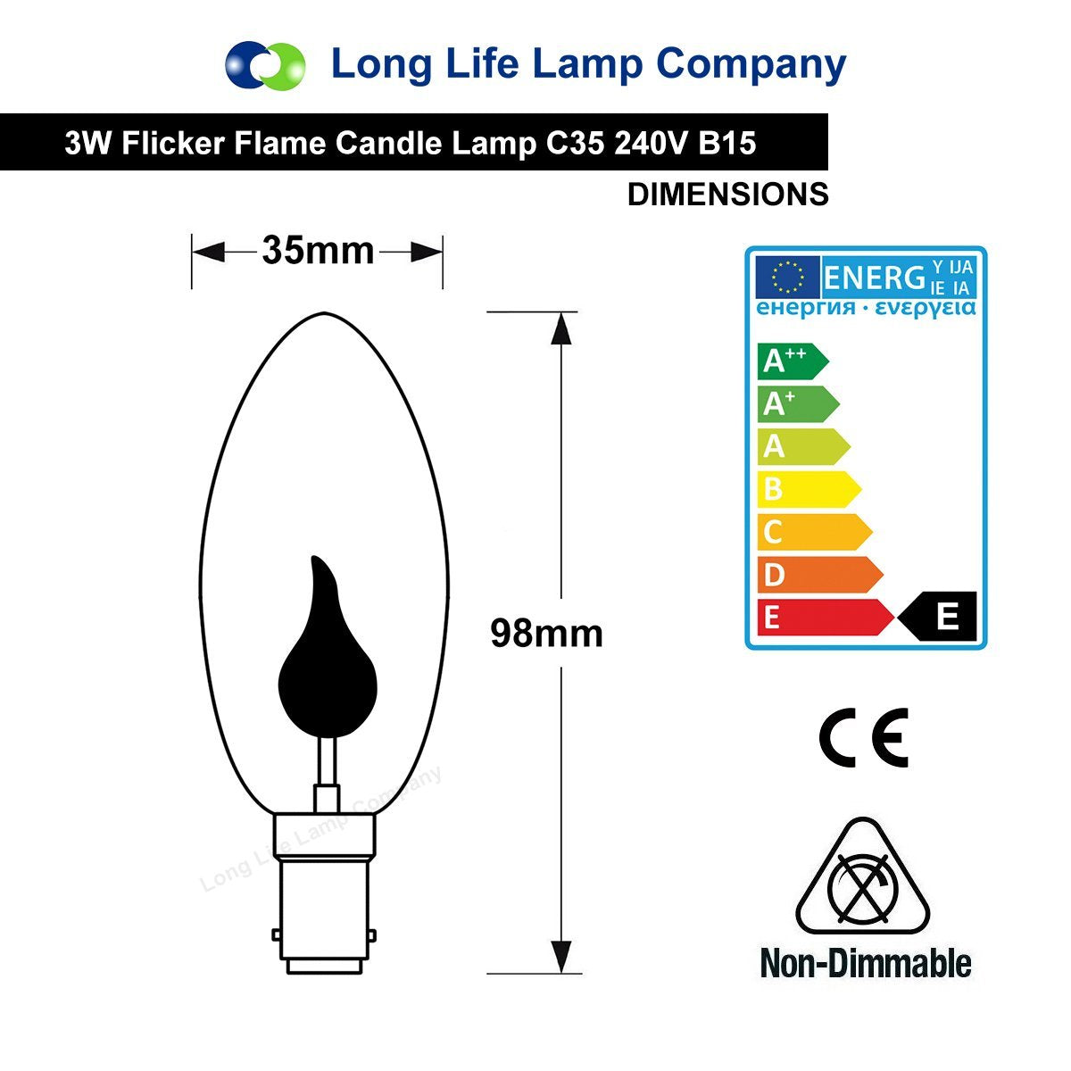 3w Flicker Flame Candle Light Bulb B15 Small Bayonet