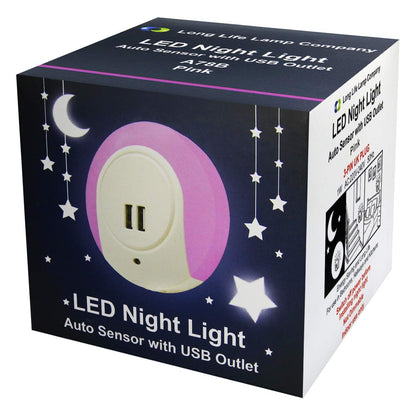 1w Pink LED Night Light 2 USB Ports Automatic Sensor Dusk To Dawn A78B - Free delivery on all orders