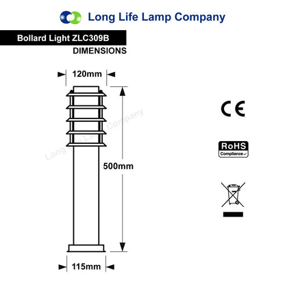 Stainless Steel Bollard Light E27 60W IP44 Outdoor