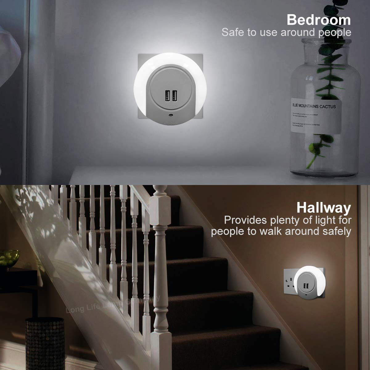 1w White LED Night Light 2 USB Ports Automatic Sensor Dusk To Dawn A78B - Free delivery on all orders