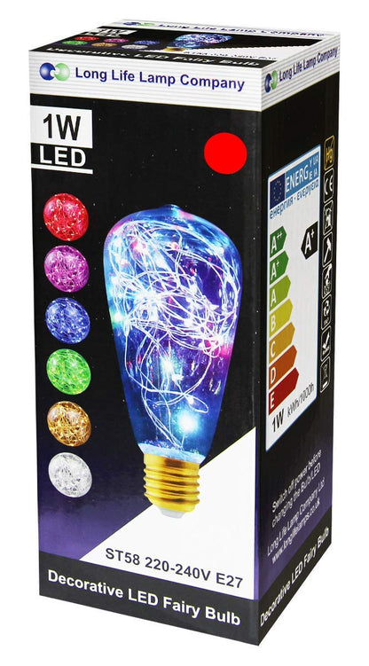 1w E27 ST58 LED Red Fairy String Filament Light Bulb - Free delivery on all orders