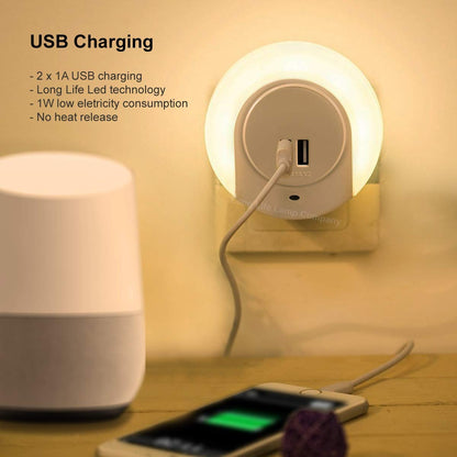 1w Warm White LED Night Light 2 USB Ports Automatic Sensor Dusk To Dawn A78B - Free delivery on all orders