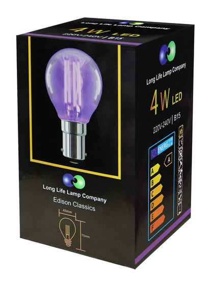 4w LED Golf Ball Purple Light Bulb B15 Clear Glass