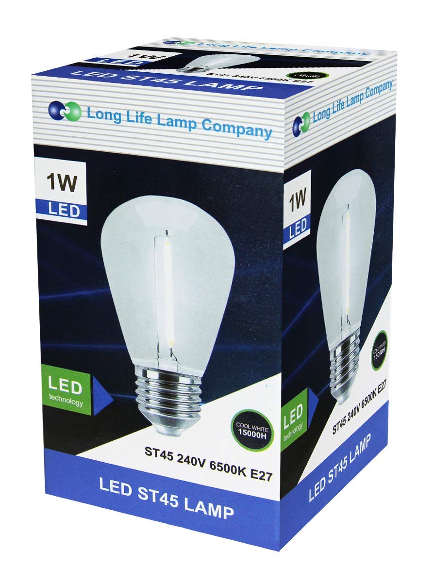 Pack of 2 LED Filament Light Bulb 1w E27 Edison Screw Cool White Decorative Festoon Lamp