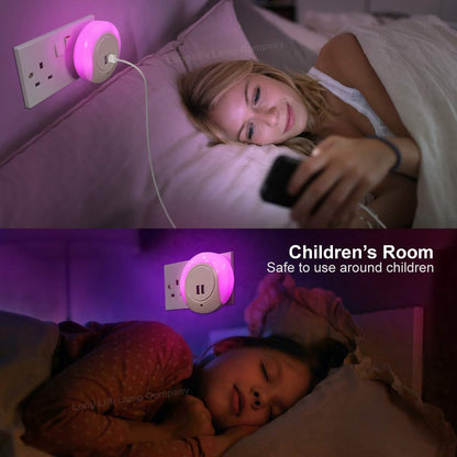 1w Pink LED Night Light 2 USB Ports Automatic Sensor Dusk To Dawn A78B - Free delivery on all orders