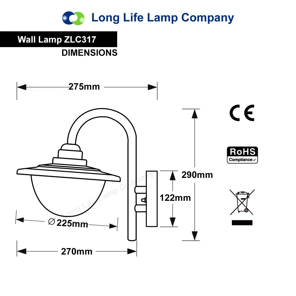 7W LED Outdoor Wall Light Lantern E27 Cool White IP44 Black - Free delivery on all orders