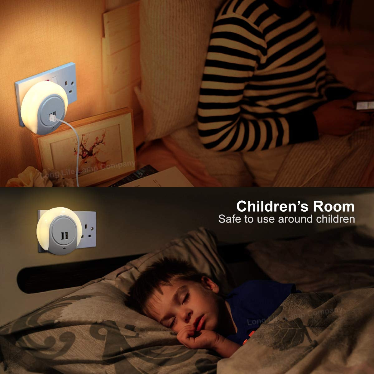 1w Warm White LED Night Light 2 USB Ports Automatic Sensor Dusk To Dawn A78B - Free delivery on all orders
