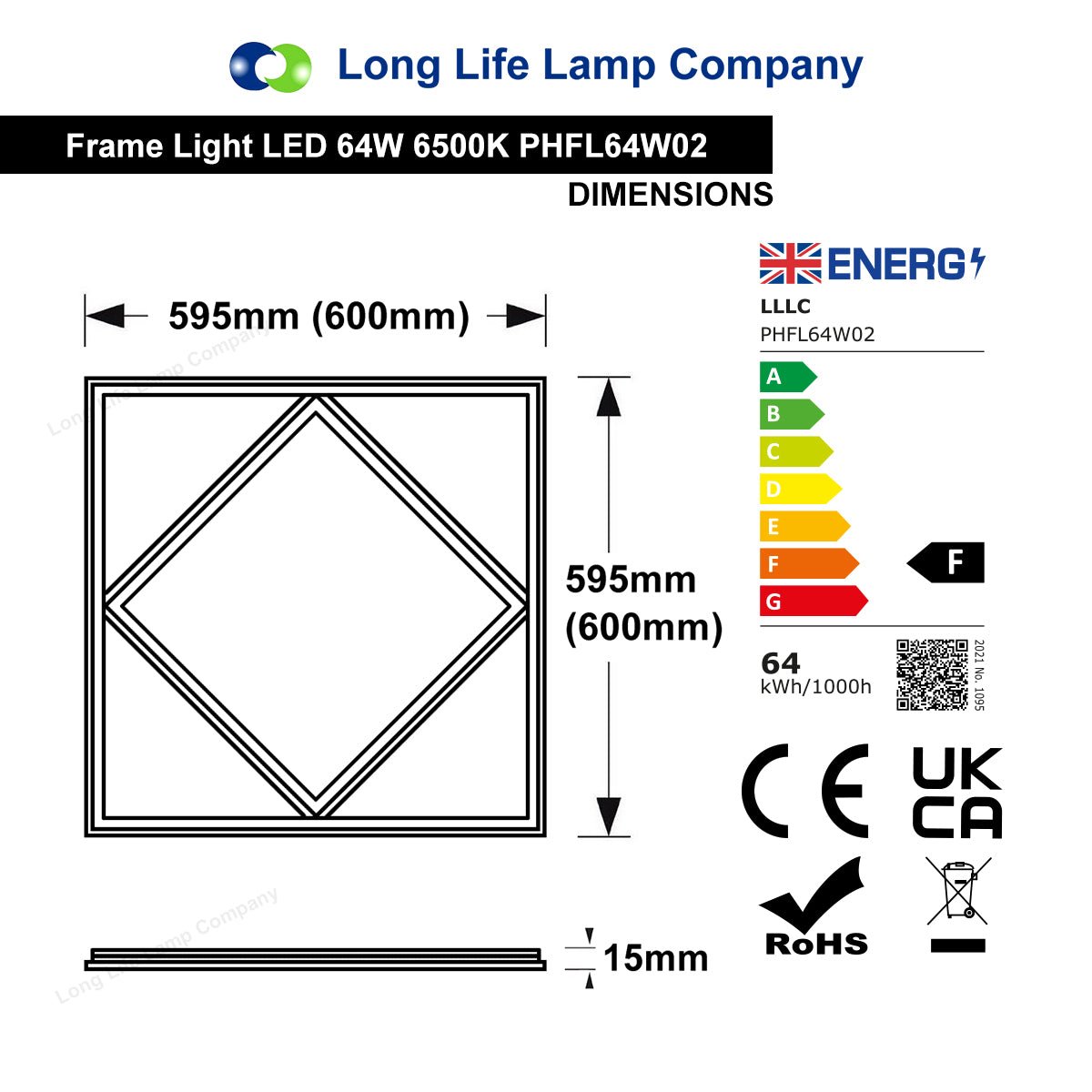 64w Border Line LED Diamond Panel 600 X 600 Recessed Ceiling Light 6500K - Energy Light Bulbs - Free delivery on all orders