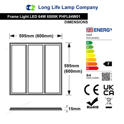 64w Border Line LED Frame Panel 600 X 600 Recessed Ceiling Light 6500K - Energy Light Bulbs - Free delivery on all orders