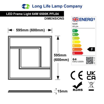 64W Double Square Border Line LED Frame Panel 600 X 600 Recessed Ceiling Light 6500K - Energy Light Bulbs - Free delivery on all orders
