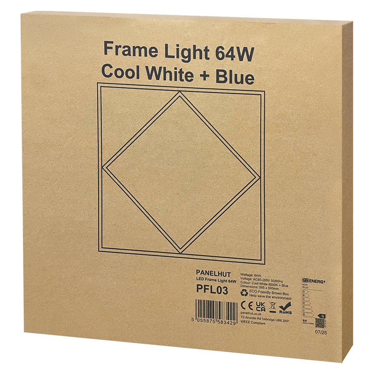 64W LED Recessed Ceiling Panel Frame Edge Light Blue and 6500K Cool White 600×600 - Energy Light Bulbs - Free delivery on all orders