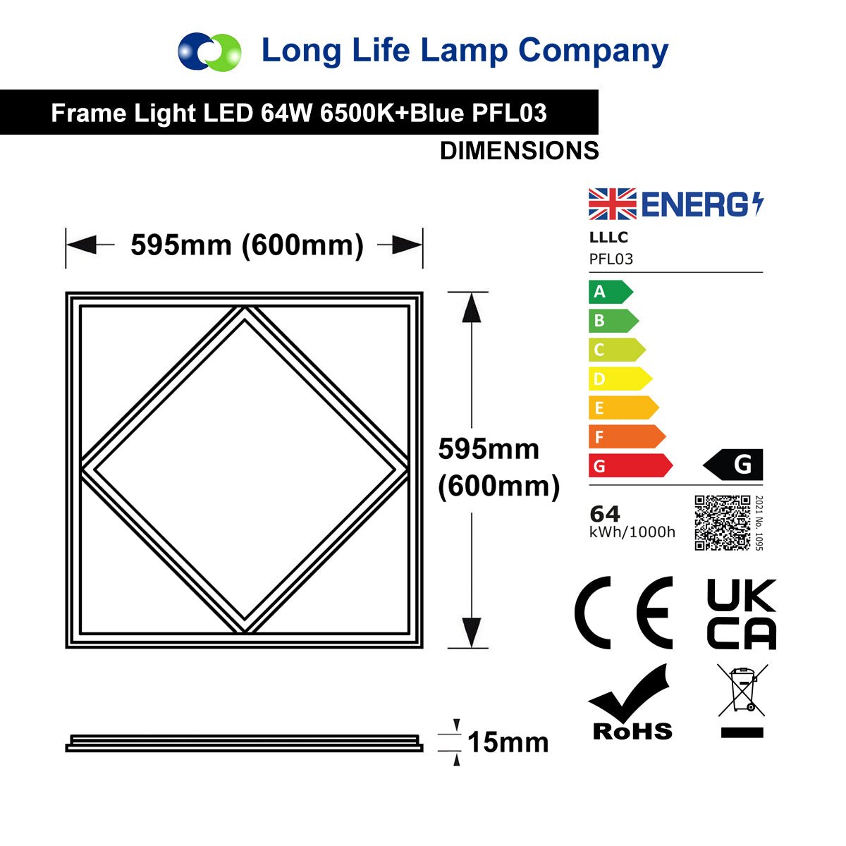 64W LED Recessed Ceiling Panel Frame Edge Light Blue and 6500K Cool White 600×600 - Energy Light Bulbs - Free delivery on all orders