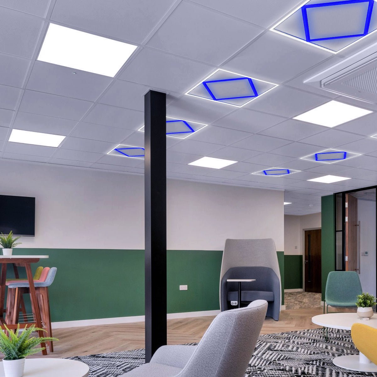 64W LED Recessed Ceiling Panel Frame Edge Light Blue and 6500K Cool White 600×600 - Energy Light Bulbs - Free delivery on all orders