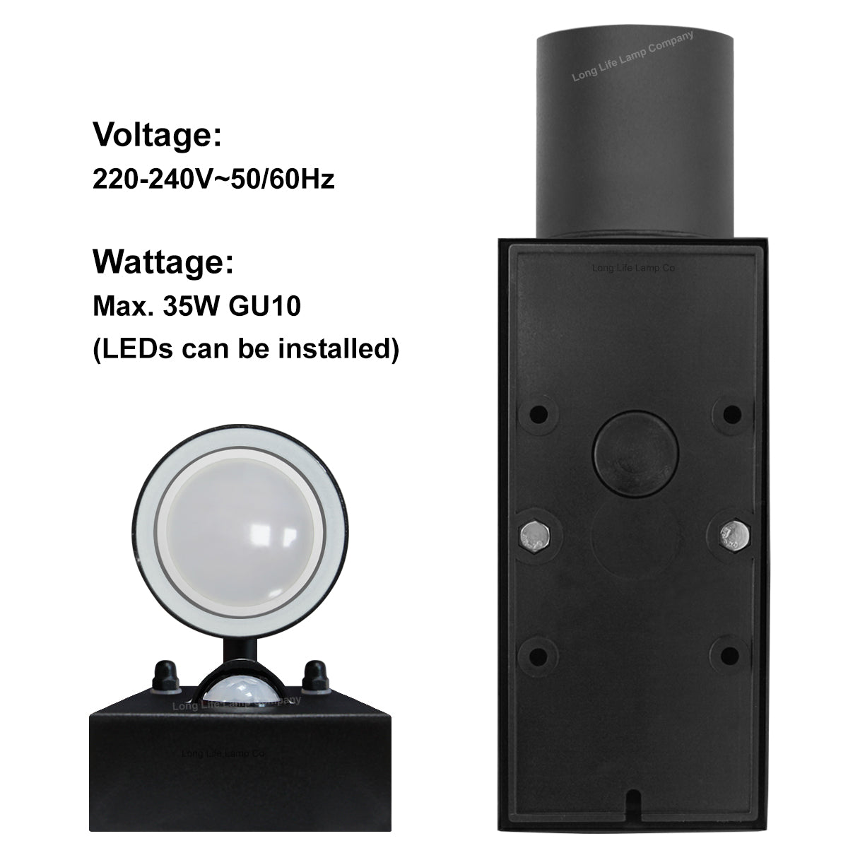 Black 8W, 10W, 12W LED GU10 PIR Movement Sensors Up and Down Wall Light