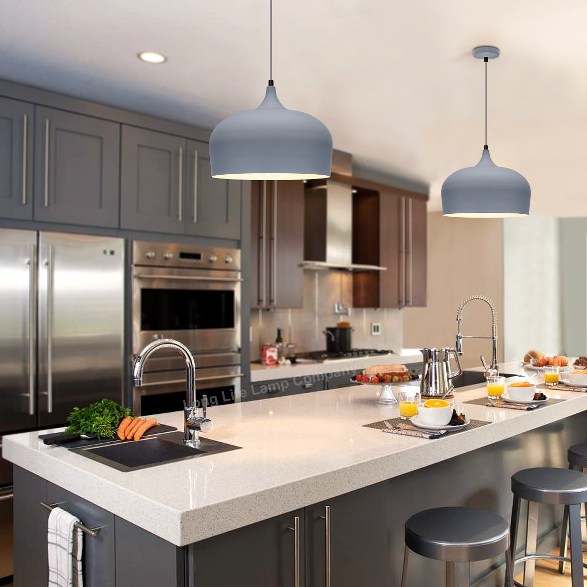 Modern Grey Pendant Light E27 60W Dome Shade - Free delivery on all orders