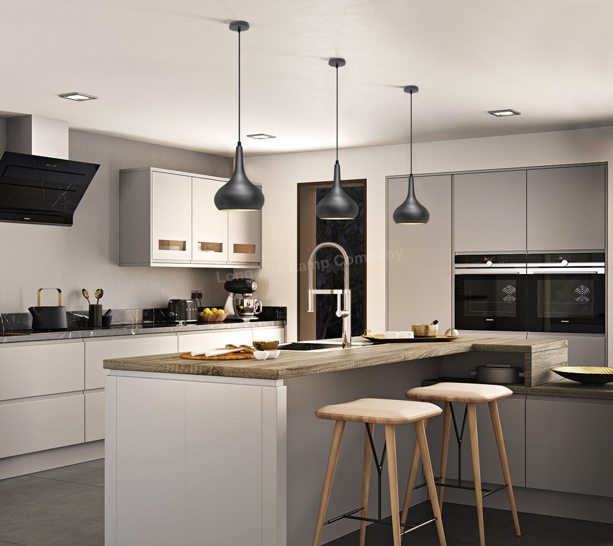 Grey Droplet Pendant Light E27 60W Pewter Metal Shade - Free delivery on all orders