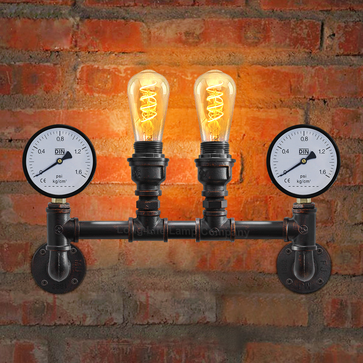 Vintage Industrial Pipe Wall Light with Twin Guage M0188P