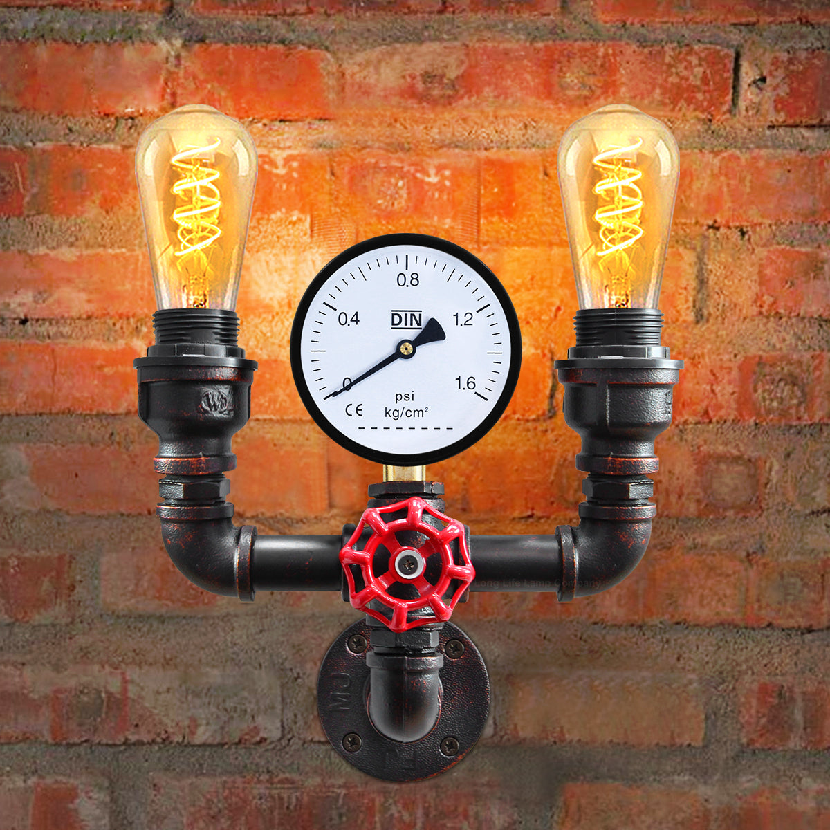 Twin Vintage Industrial Pipe Wall Light with Gauge Valve Tap M0190P - Free delivery on all orders