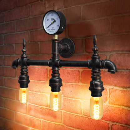 Vintage Rustic Industrial Water Pipe Wall Light with Gauge M0192P