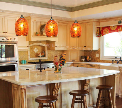 Vintage Ceiling Crackle Amber Mosaic Glass Pendant Light M0209