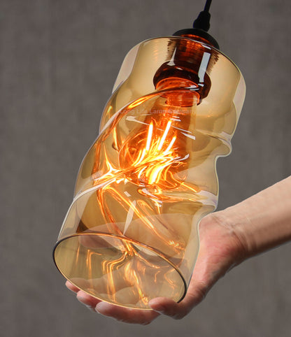Vintage Gold Twisted Cylinder Glass Ceiling Pendant Lamp - Free delivery on all orders