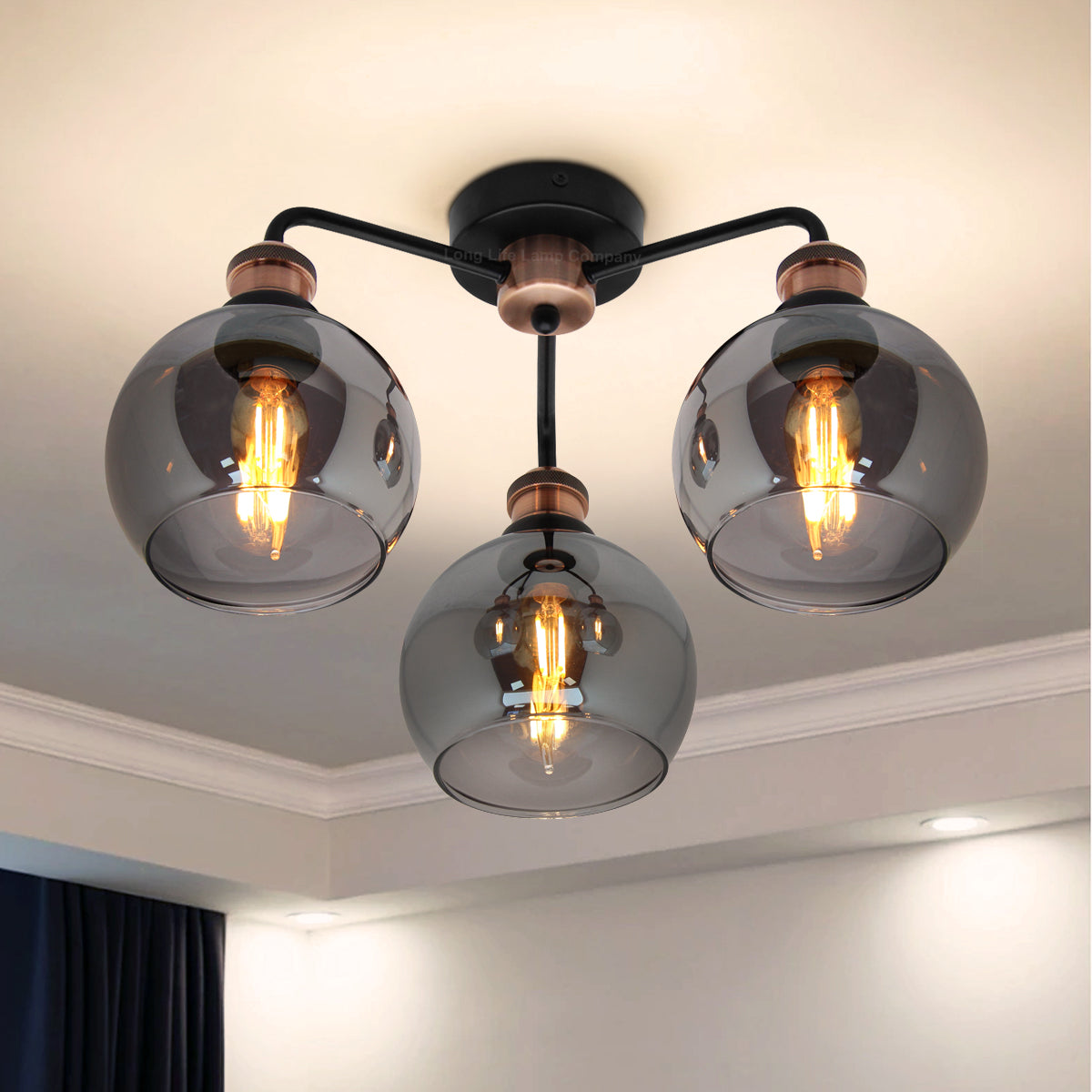 Modern Grey Glass Ceiling Light 3 Globe Shades