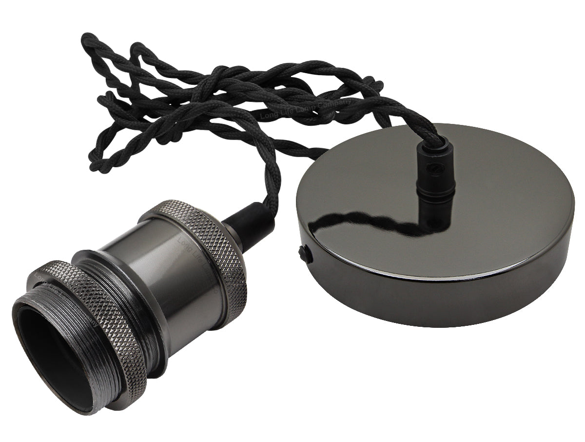 Industrial Vintage Ceiling Pendant Lamp Holder Black Nickel E27 Fitting M0219