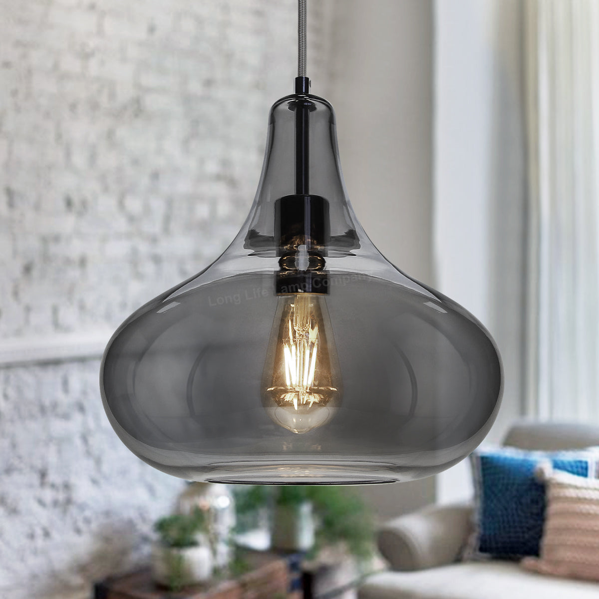 Modern Ceiling Glass Pendant Light Smoked Grey Tear Drop Dome Lamp Shade M0240 - Free delivery on all orders