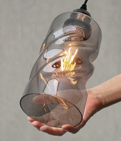 Vintage Smoked Grey Twisted Cylinder Glass Ceiling Pendant Lamp M0242