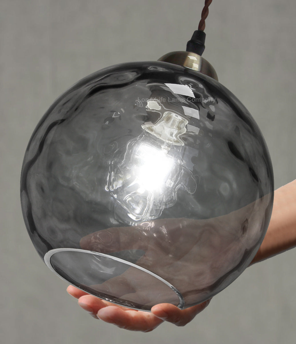 Vintage Globe Smoked Grey Ripple Glass Ceiling Pendant Lamp Glass H3005